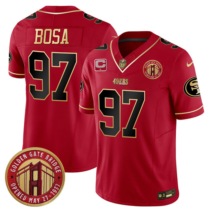 Men's Red San Francisco 49ers #97 Nick Bosa F.U.S.E. Golden Gate Bridge With 1-Star C Patch Scarlet Vapor Limited Stitched Football Jersey
